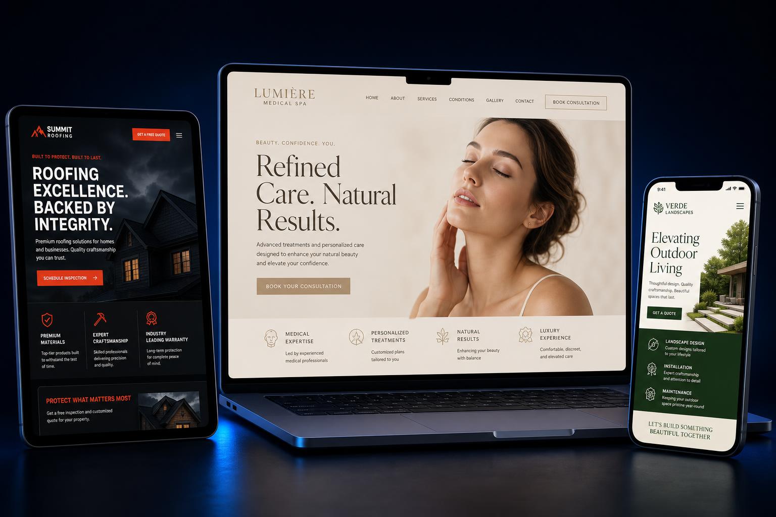Luxury website mockup on a floating laptop