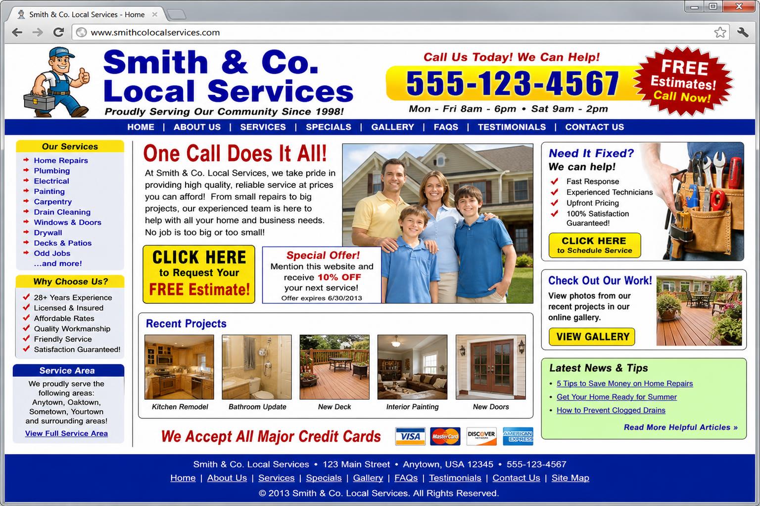 Outdated cluttered local business website before redesign